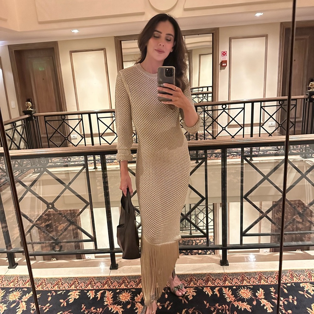 Elegant Beige Fringe Dress